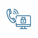 a blue line art of a phone and computer